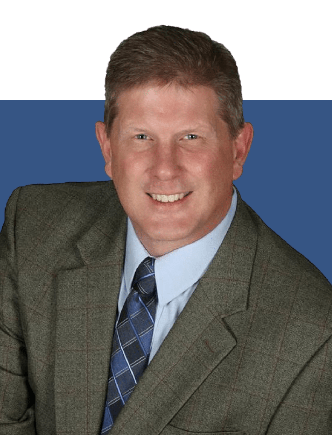 A picture of Doug Cook with a blue background.